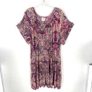 Knox Rose Midi Dress Paisley‎ Print Bohemian Boho Short Sleeve Sz XXL Multicolor